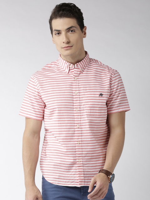 

Aeropostale Men Coral Red & White Striped Shirt