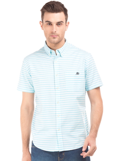 

Aeropostale Men Turquoise Blue & White Regular Fit Striped Casual Shirt