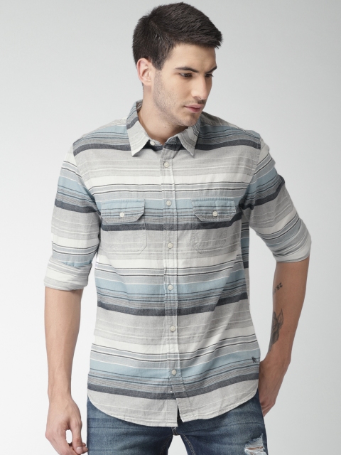 

Aeropostale Men Blue & Grey Regular Fit Striped Casual Shirt