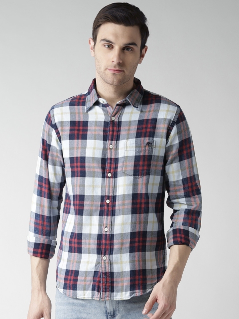 

Aeropostale Men Navy Blue & Red Regular Fit Checked Casual Shirt