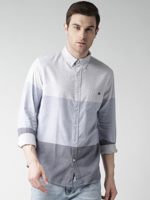 

Aeropostale Men Blue & Off-White Regular Fit Striped Casual Shirt
