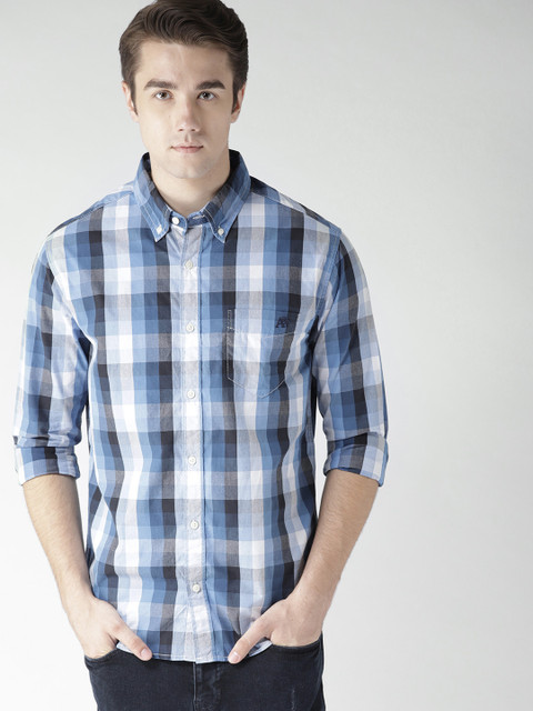 

Aeropostale Men Blue & White Regular Fit Checked Casual Shirt