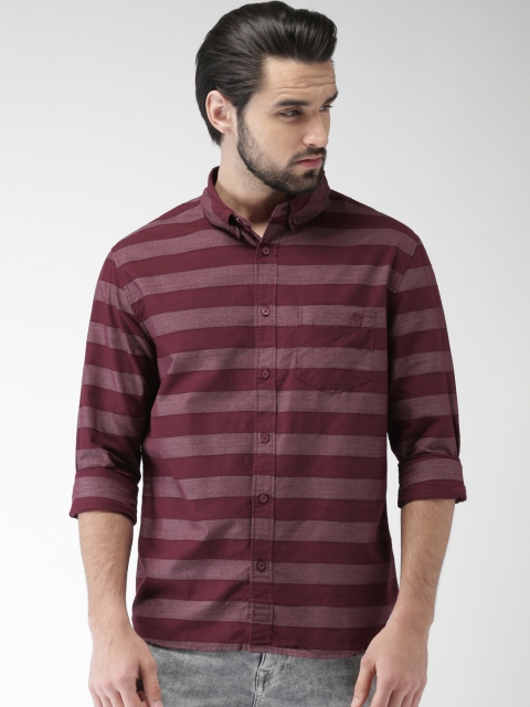 

Aeropostale Men Burgundy Striped Casual Shirt