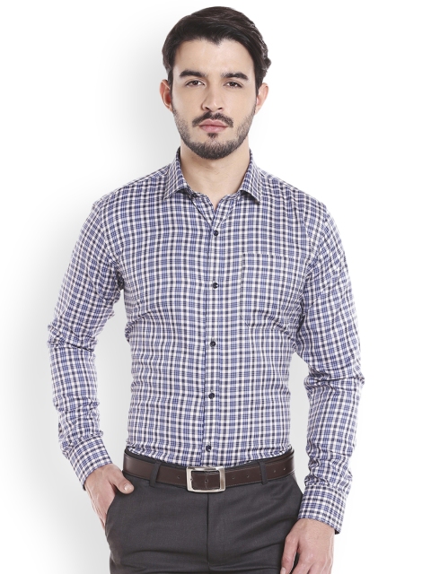 

Solemio Men Blue & White Regular Fit Checked Formal Shirt