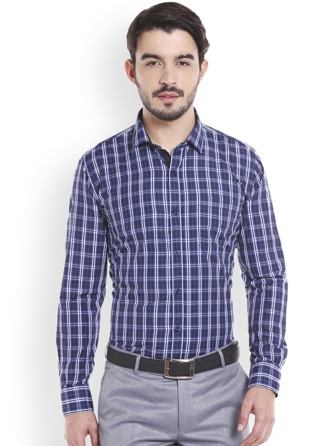 

Solemio Men Blue & White Regular Fit Checked Formal Shirt