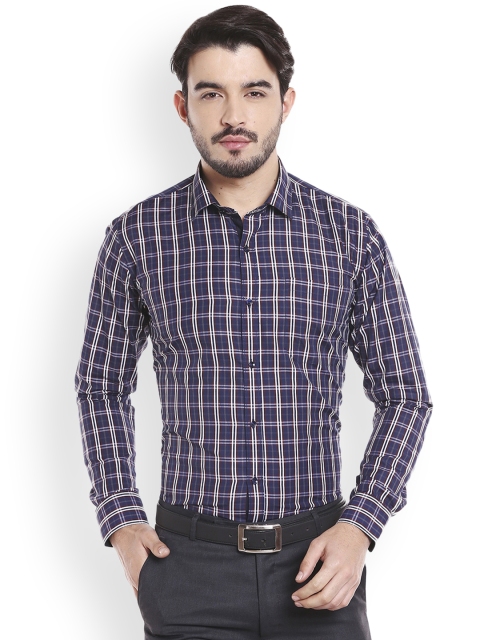

Solemio Men Blue & White Regular Fit Checked Formal Shirt