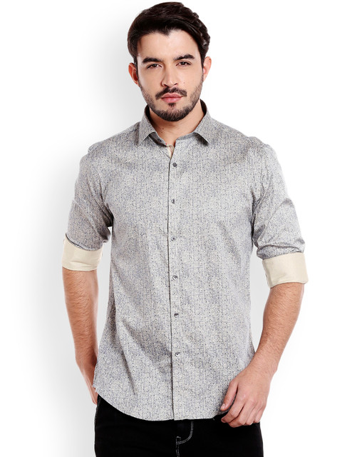 

Solemio Men Grey & Beige Regular Fit Printed Casual Shirt