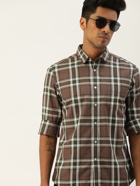 

Flying Machine Men Brown & White Regular Fit Checked Casual Shirt