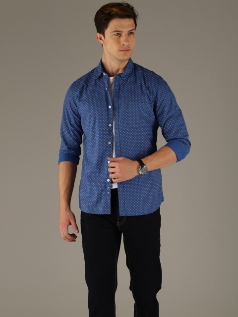 

Flying Machine Men Blue Slim Fit Printed Casual Shirt
