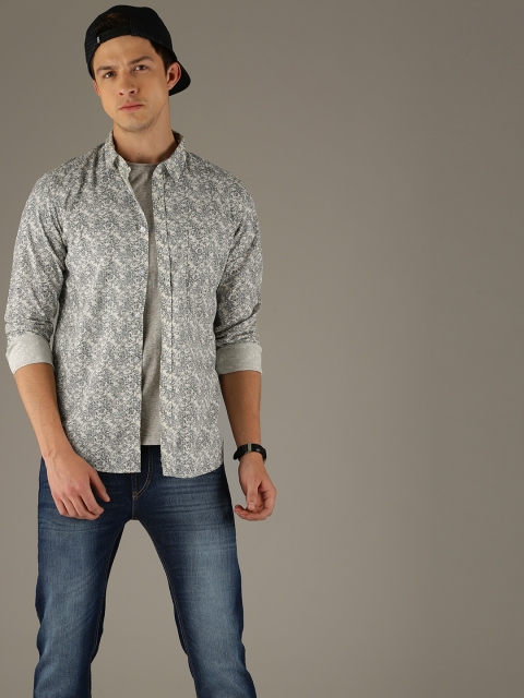 

Flying Machine Men Cream-Coloured & Black Slim Fit Printed Casual Shirt
