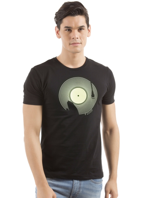 

Flying Machine Men Black Glow In The Dark Printed Round Neck T-shirt