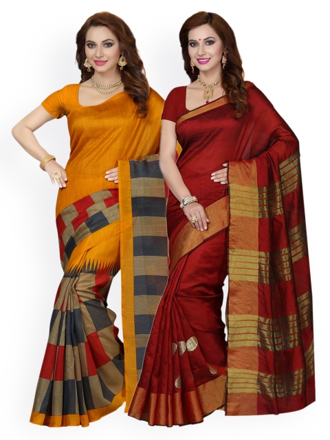 

Ishin Selection of 2 Art Silk Printed Sarees, Yellow