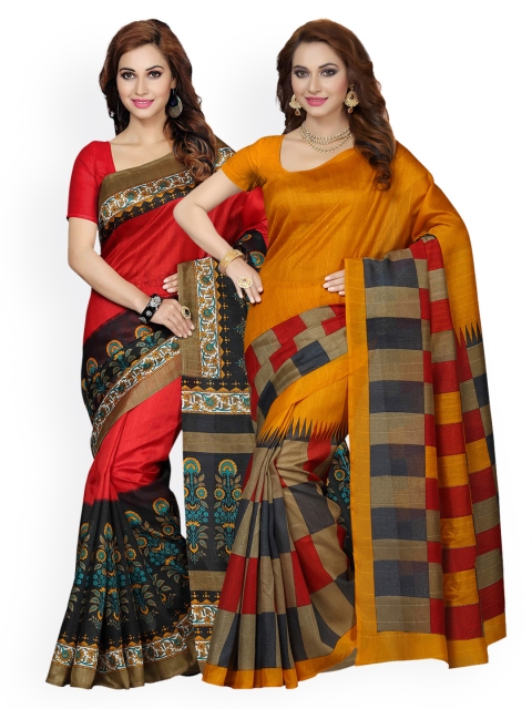 

Ishin Selection of 2 Art Silk Printed Sarees, Yellow