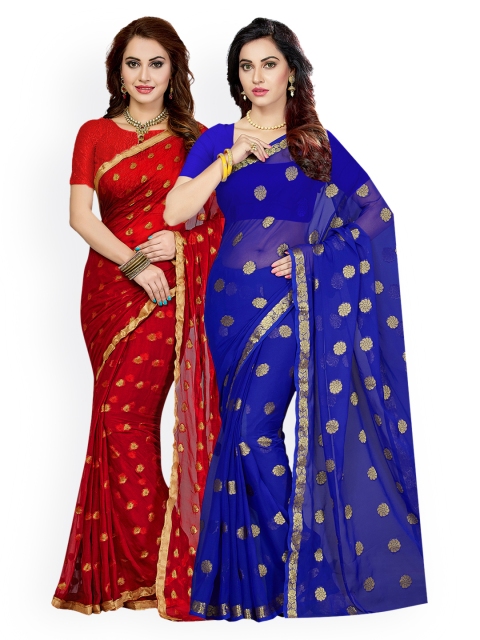 

Ishin Selection of 2 Art Silk Woven Design Sarees, Red