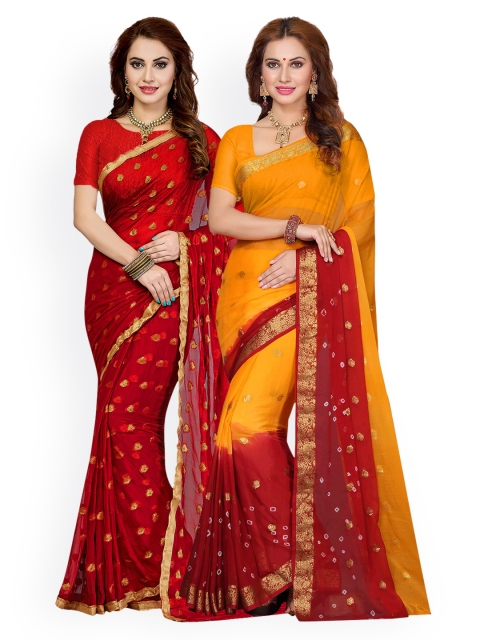 

Ishin Selection of 2 Art Silk Woven Design Sarees, Red