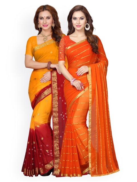 

Ishin Selection of 2 Art Silk Woven Design Sarees, Orange