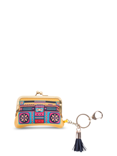 

Chumbak Yellow & Multicoloured Printed Tasselled Clutch