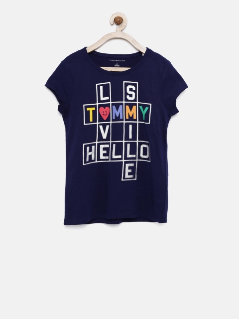 

Tommy Hilfiger Girls Navy Blue Printed Round Neck T-shirt