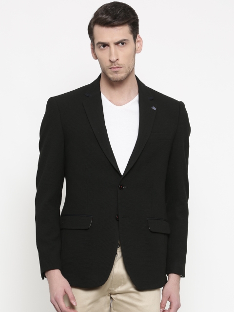 

Allen Solly Men Black Single-Breasted Patterned Slim Nottingham Fit Casual Blazer