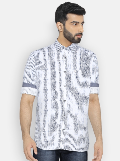 

Park Avenue Men White & Blue Slim Fit Printed Smart Casual Shirt
