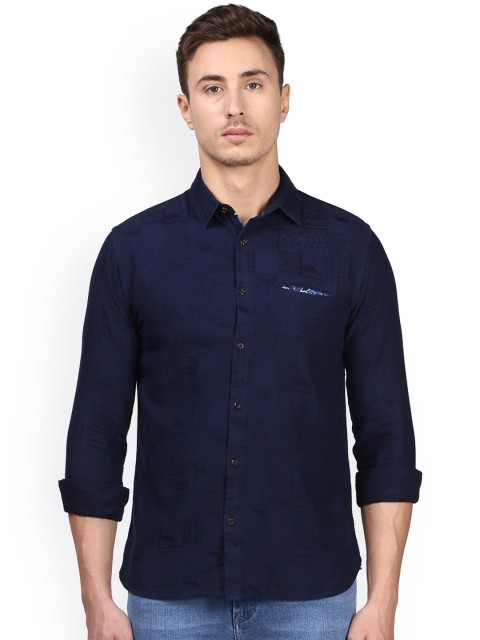 

Park Avenue Men Navy Blue Slim Fit Self Design Casual Shirt