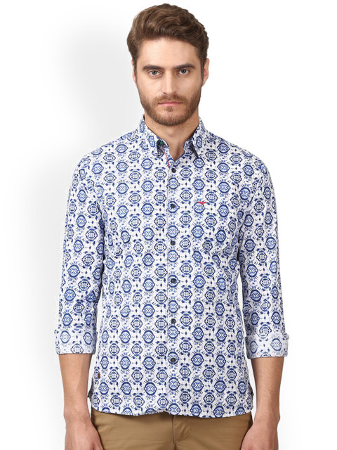 

Park Avenue Men White & Blue Printed Casual Shirt