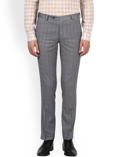 

Park Avenue Men Grey Slim Fit Checked Formal Trousers