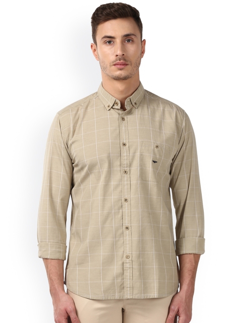 

Park Avenue Men Beige Slim Fit Checked Casual Shirt