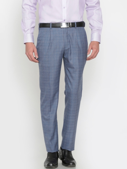 

Park Avenue Men Blue Super Slim Fit Checked Formal Trousers