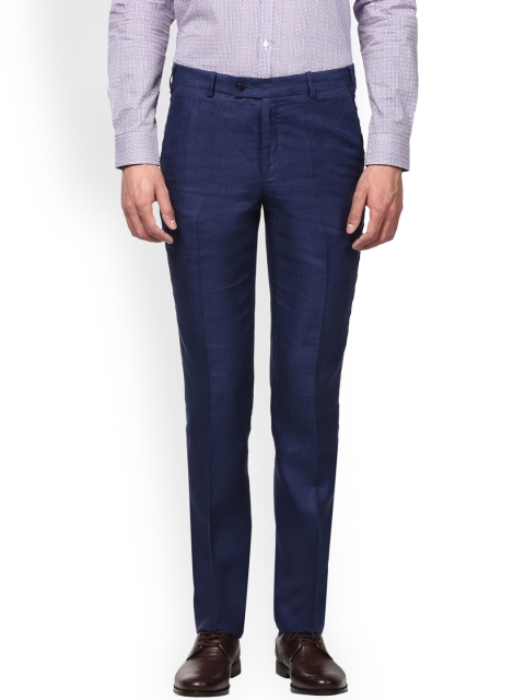 

Park Avenue Men Linen Blue Slim Fit Solid Formal Trousers