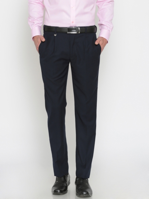 

Park Avenue Men Navy Blue Super Slim Fit Solid Formal Trousers