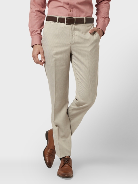 

Park Avenue Men Beige Slim Fit Self Design Formal Trousers