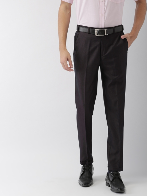 

Park Avenue Men Navy & Maroon Neo Regular Fit Checked Formal Trousers, Navy blue