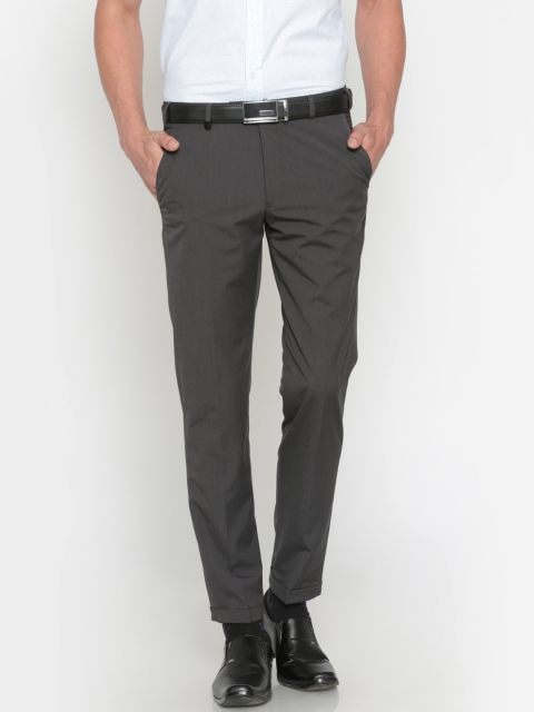 

Park Avenue Men Charcoal Grey Tapered Fit Solid Formal Trousers
