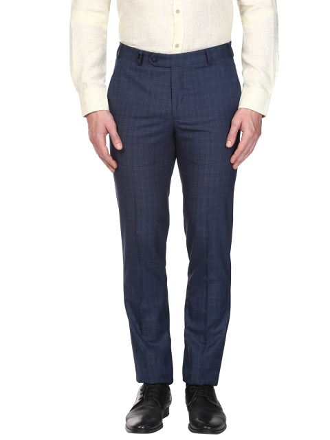 

Park Avenue Men Blue Regular Fit Checked Formal Trousers