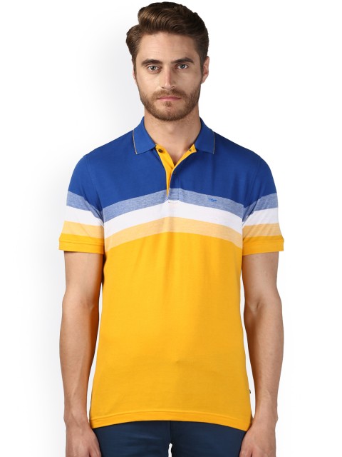 

Park Avenue Men Yellow Striped Polo Collar T-shirt