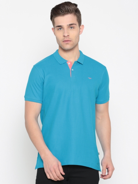 

Park Avenue Men Blue Solid Polo Collar T-shirt