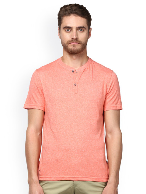

Park Avenue Men Orange Solid Henley Neck T-shirt