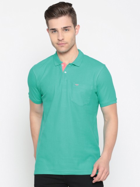 

Park Avenue Men Green Solid Polo Collar T-shirt