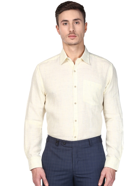 

Park Avenue Men Yellow Slim Fit Checked Linen Formal Shirt
