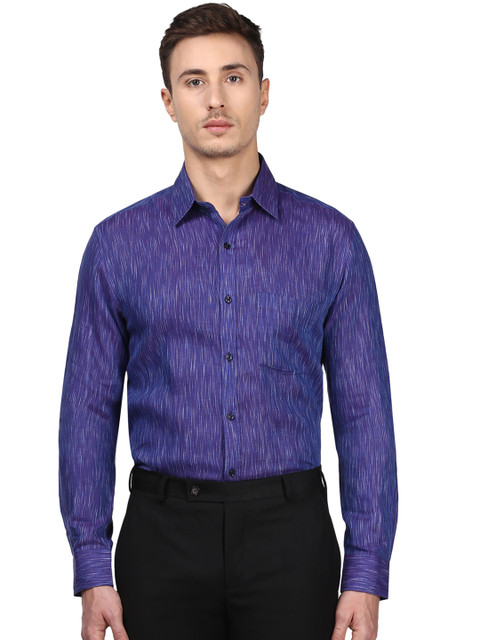 

Park Avenue Men Blue Slim Fit Self Design Linen Formal Shirt