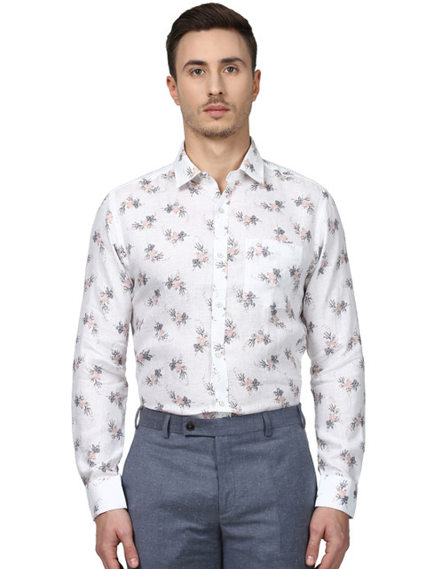

Park Avenue Men White Slim Fit Printed Casual Shirt