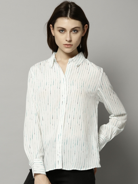 

Marks & Spencer Women White & Green Regular Fit Striped Casual Shirt
