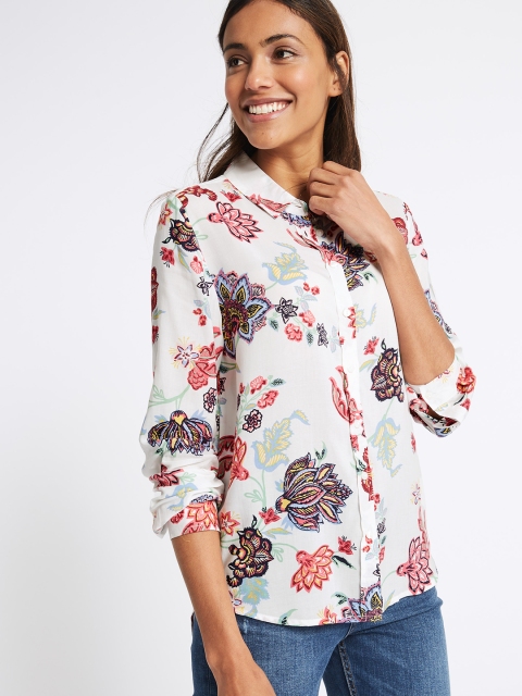 

Marks & Spencer Women White Regular Fit Printed Casual Shirt