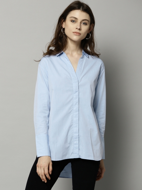 

Marks & Spencer Women Blue Solid High-Low Casual Shirt