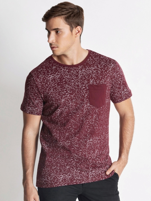 

Urban Ranger by pantaloons Men Maroon Printed Round Neck Pure Cotton T-shirt