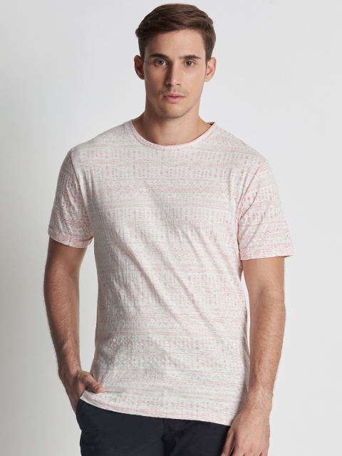 

Urban Ranger by pantaloons Men Off-White Self Design Round Neck Pure Cotton T-shirt