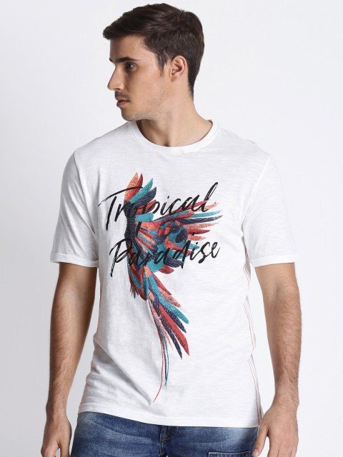 

Urban Ranger by pantaloons Men White Printed Round Neck Pure Cotton T-shirt