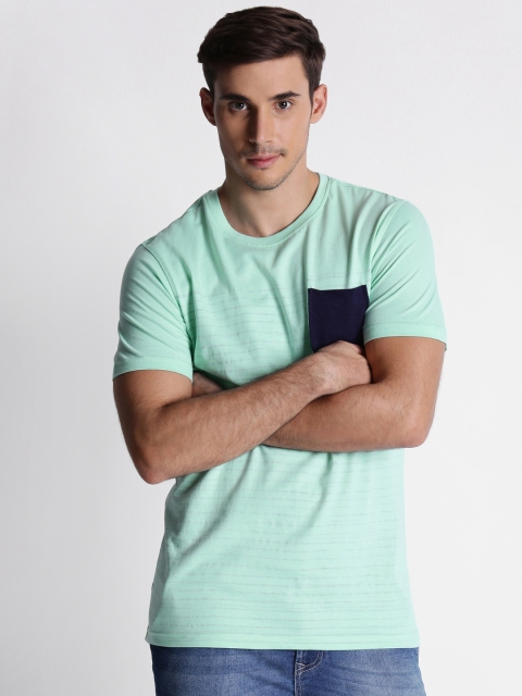 

Urban Ranger by pantaloons Men Sea Green Striped Round Neck T-shirt