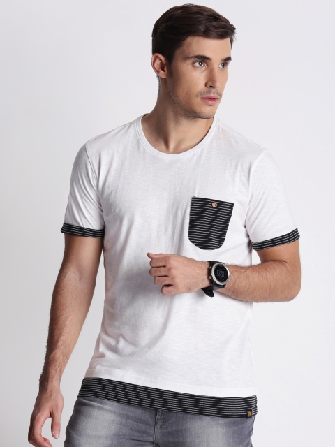 

Urban Ranger by pantaloons Men White Solid Round Neck Pure Cotton T-shirt